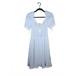 MICHAEL KORS EYELET SMOCKED PEASANT DRESS WHITE S